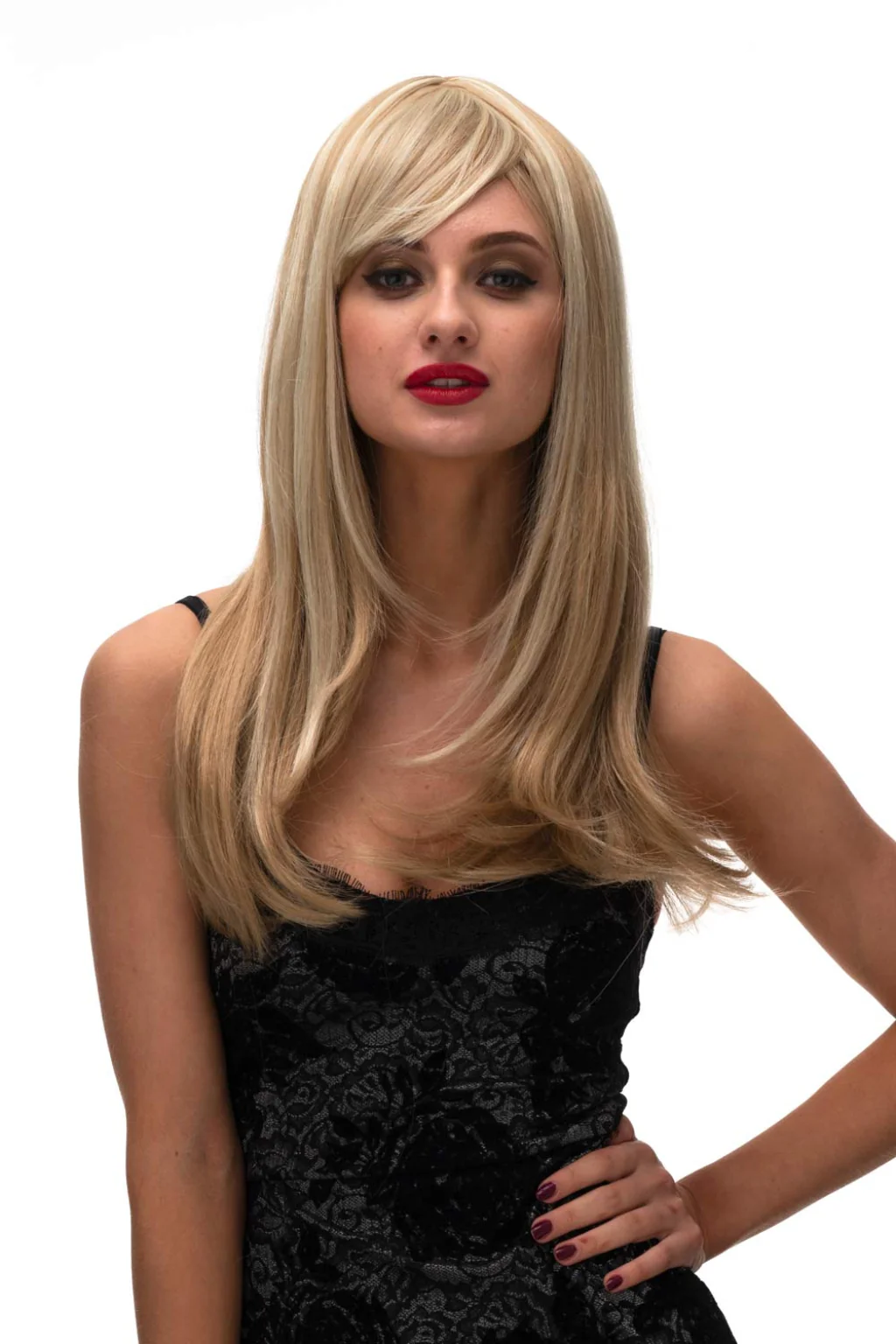 Long blonde wig, face framing with long, side-sweeping fringe: Ashley - Image 3