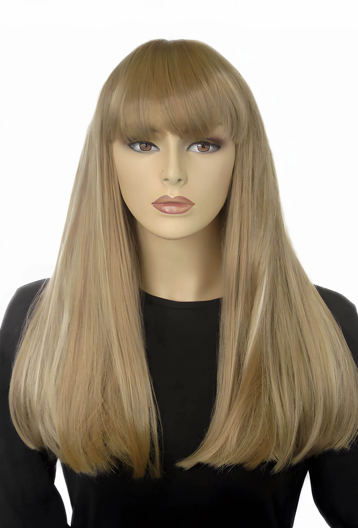Long blonde wig with Highlights and straight fringe: Tilly - Image 3