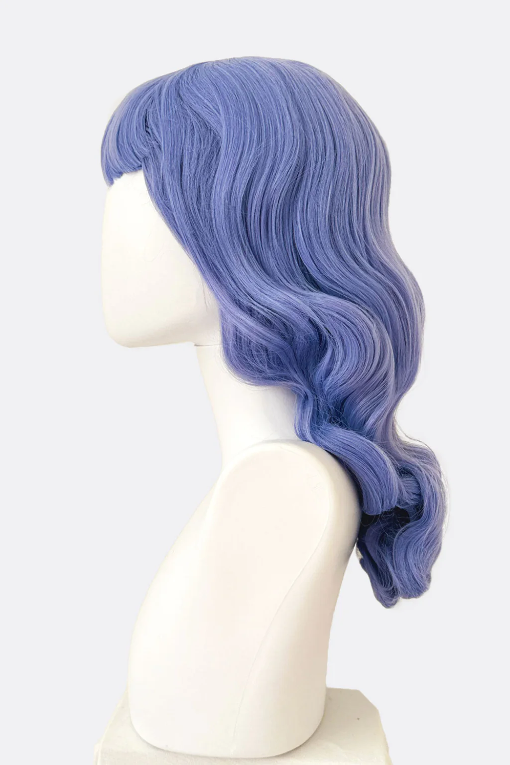Long blue-purple wig with short fringe and long hollywood waves: Ophelia - Image 4