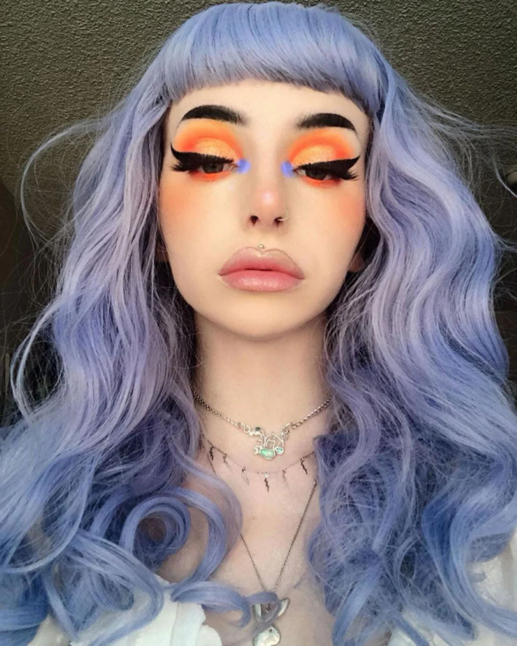 Long blue-purple wig with short fringe and long hollywood waves: Ophelia - Image 8
