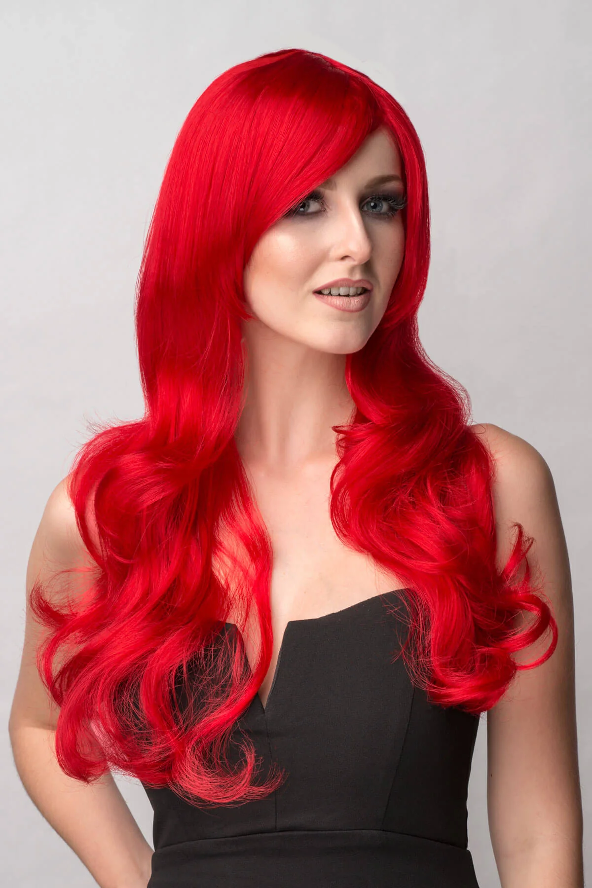 Long bright red wig with long, big loose curls: Alexis - Image 2