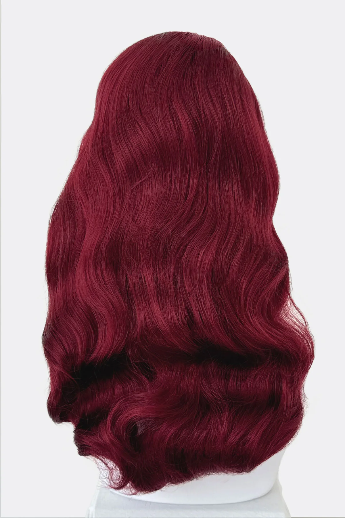 Long cherry red pin-up wig, gently wavy with short fringe: Maeve - Image 6