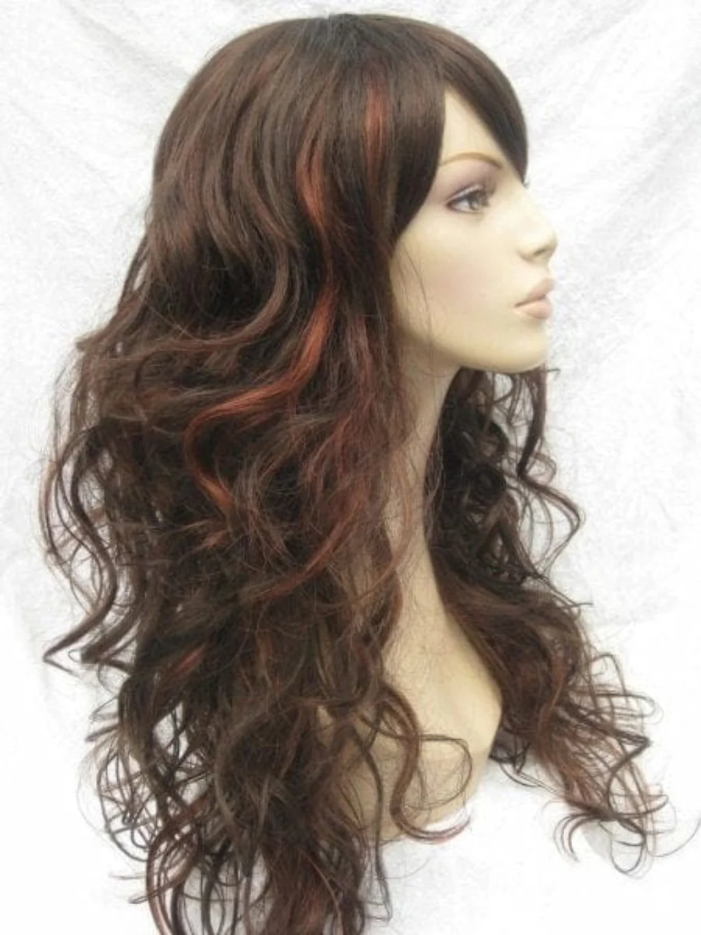 Curly brown wig with auburn highlights, long: Aimee - Image 2