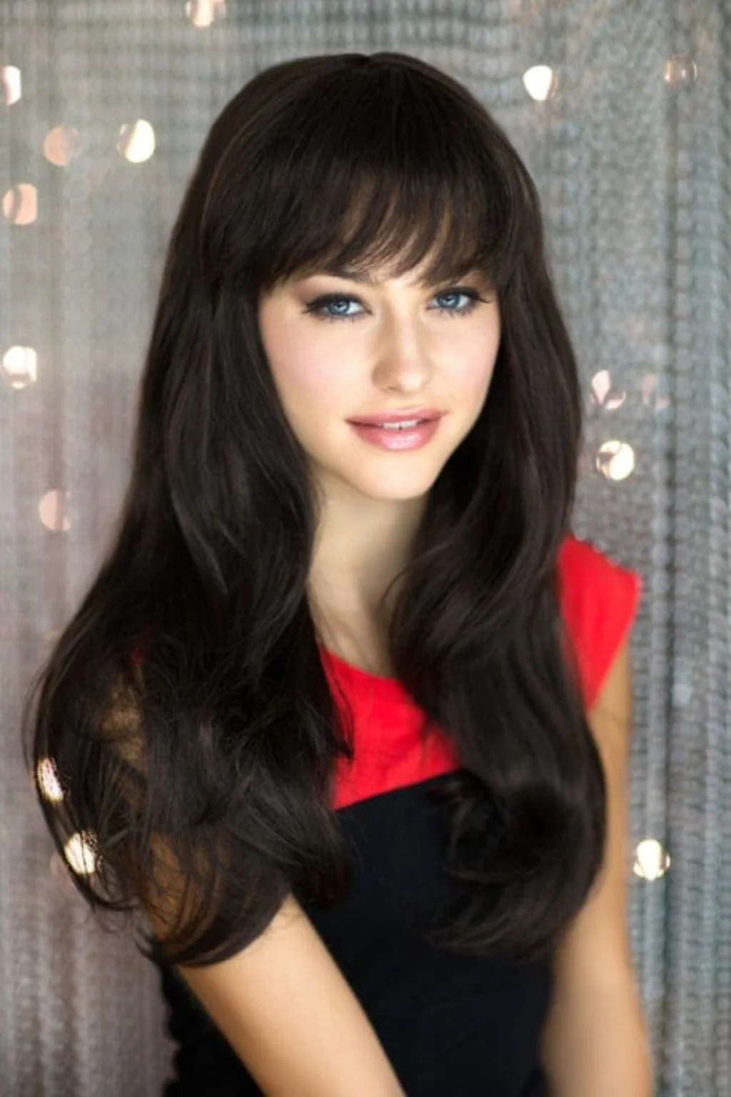 Long dark brown wig, layered face frame style: Lucy - Image 5