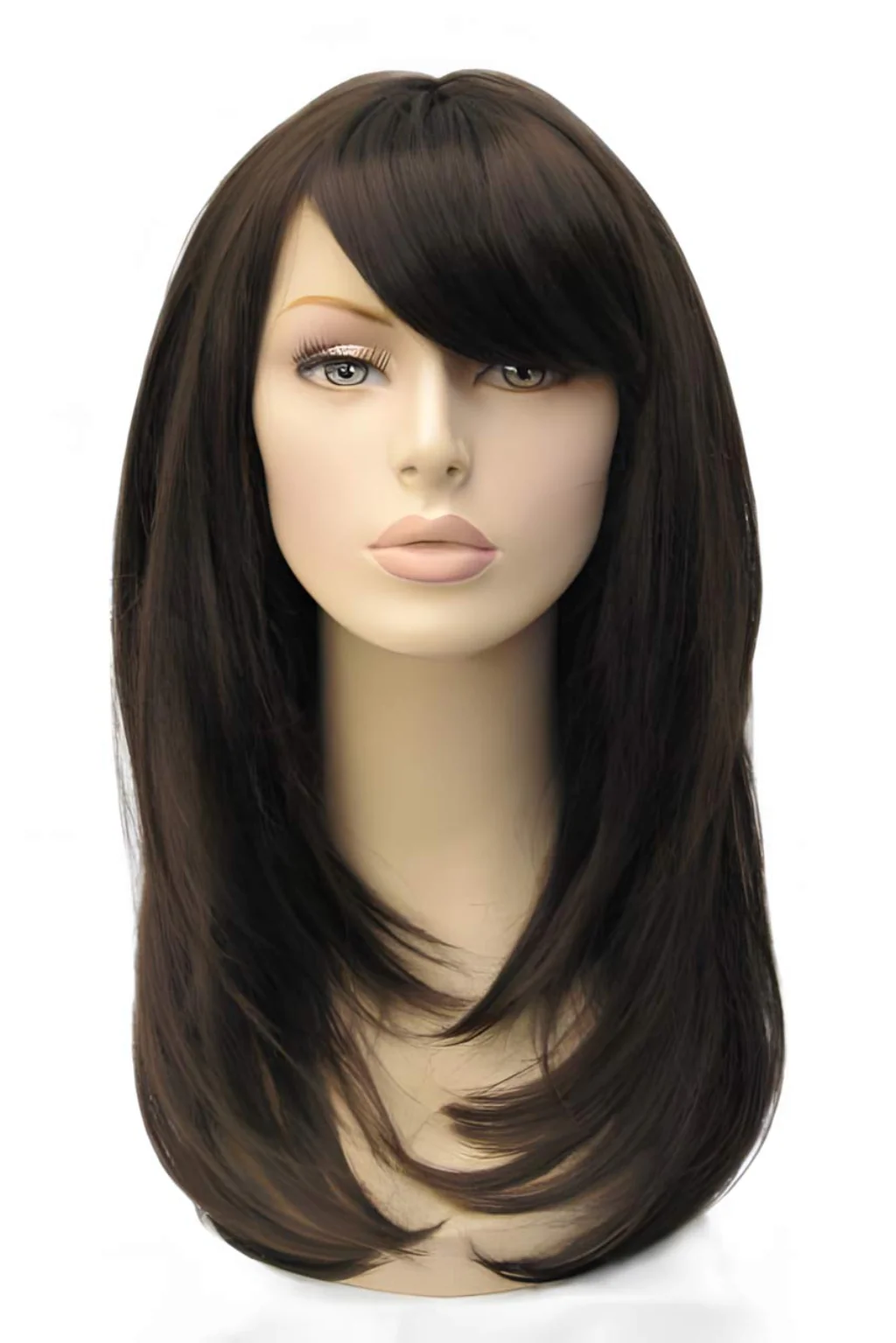 Long dark brown wig, layered face frame style: Lucy - Image 6