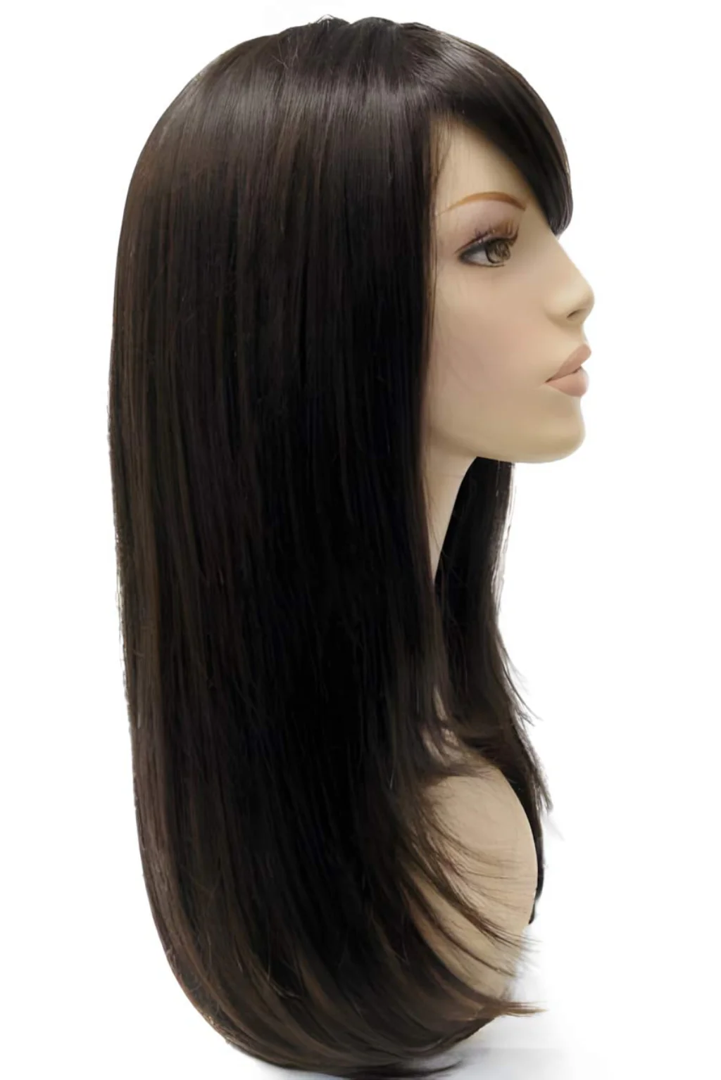 Long dark brown wig, layered face frame style: Lucy - Image 7