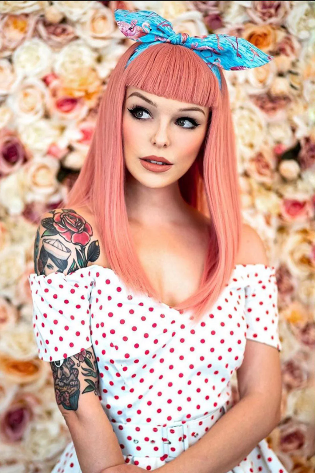 Long Pink Wig With Short, Straight Fringe: Stephanie - Image 6
