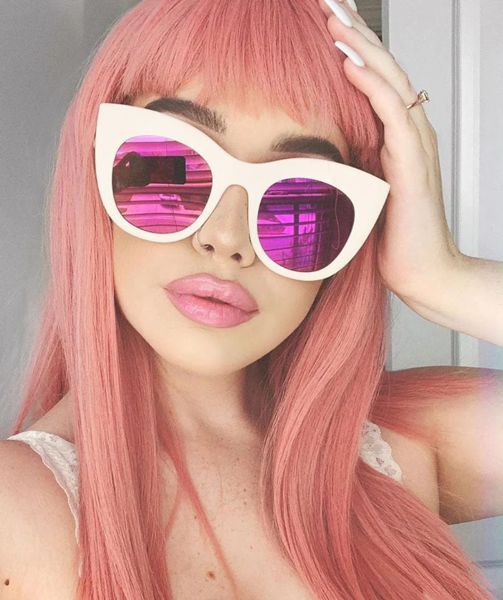 Long Pink Wig With Short, Straight Fringe: Stephanie - Image 8