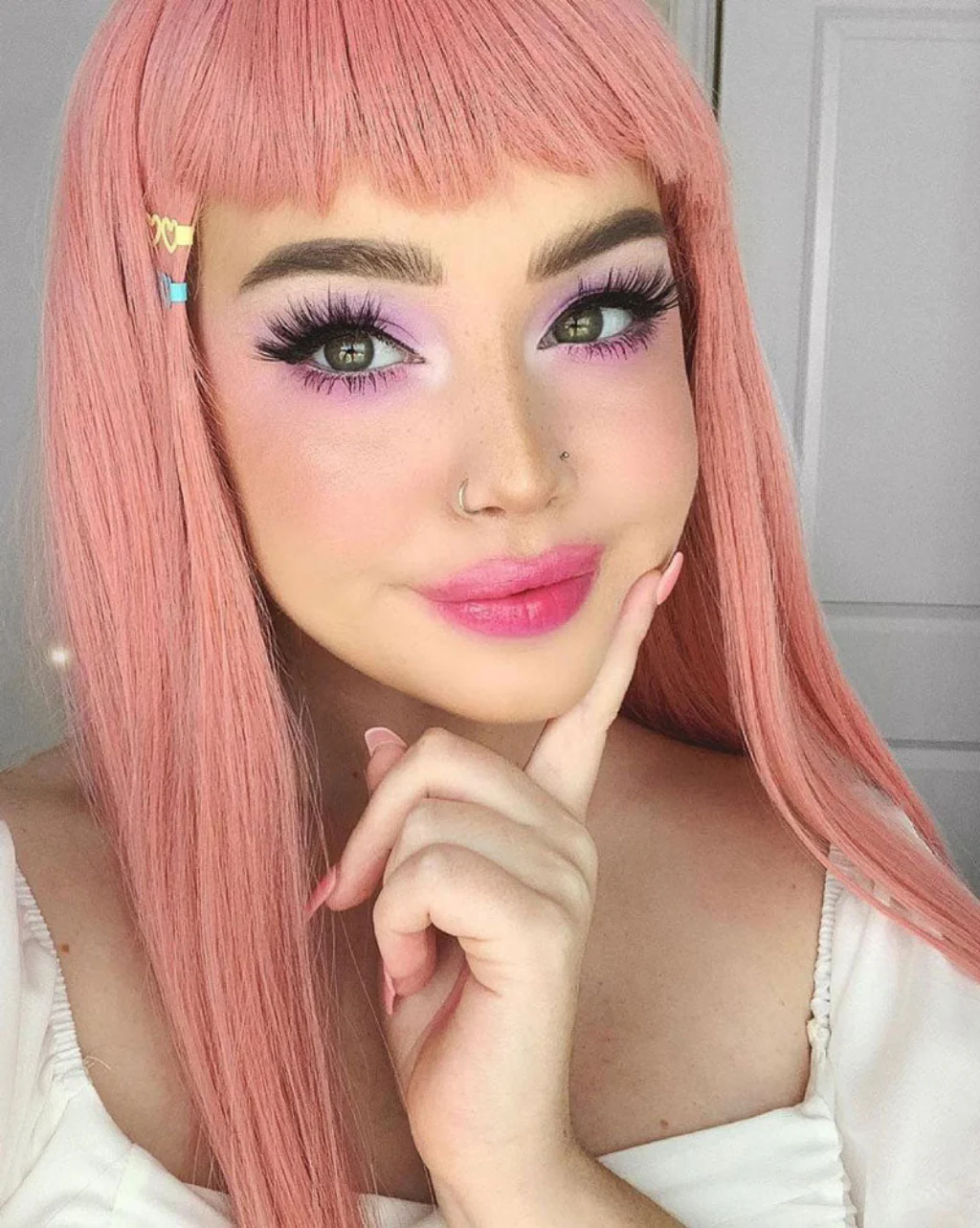 Long Pink Wig With Short, Straight Fringe: Stephanie - Image 9