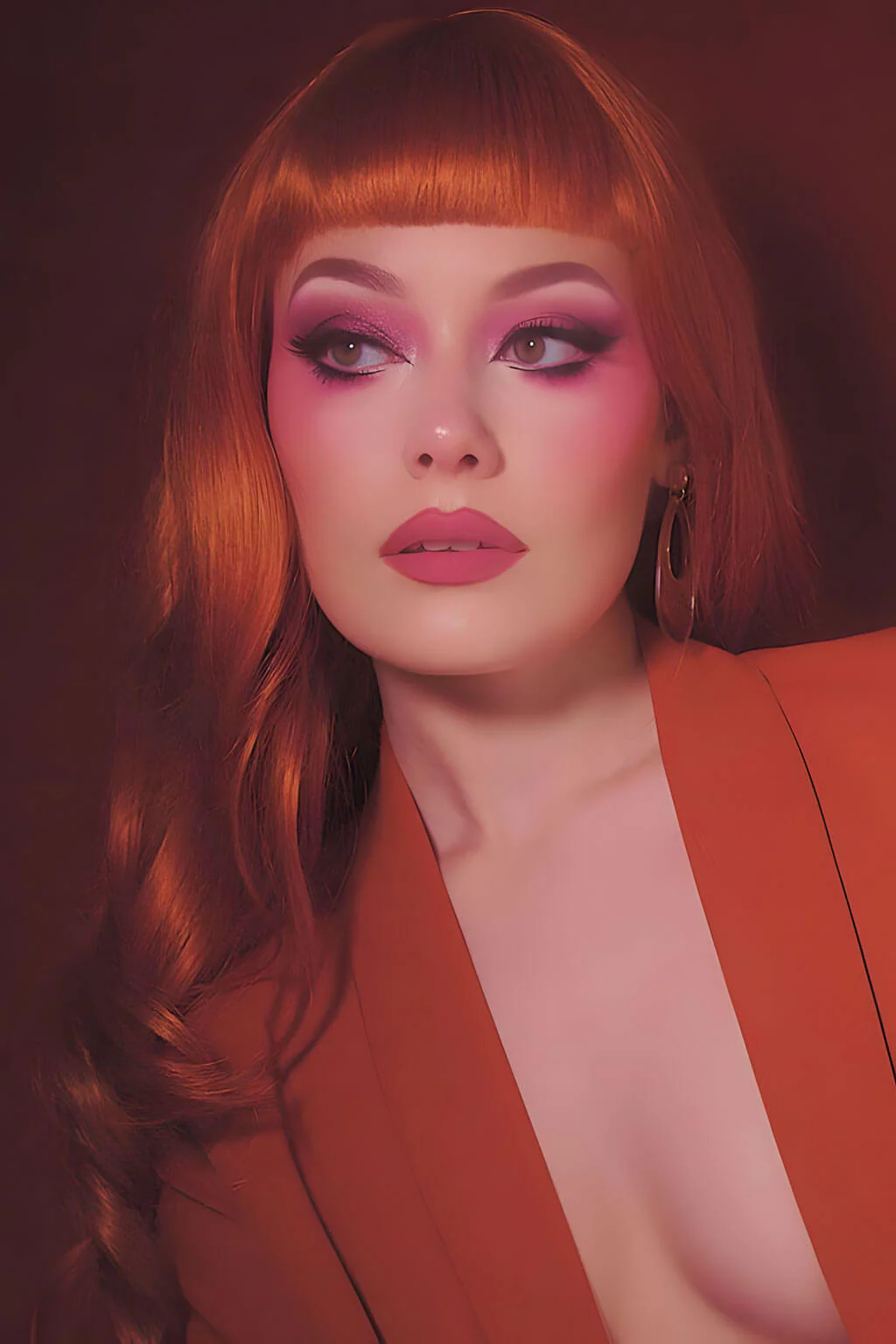Long ginger wig with loose waves and curls: Ginger - Image 3