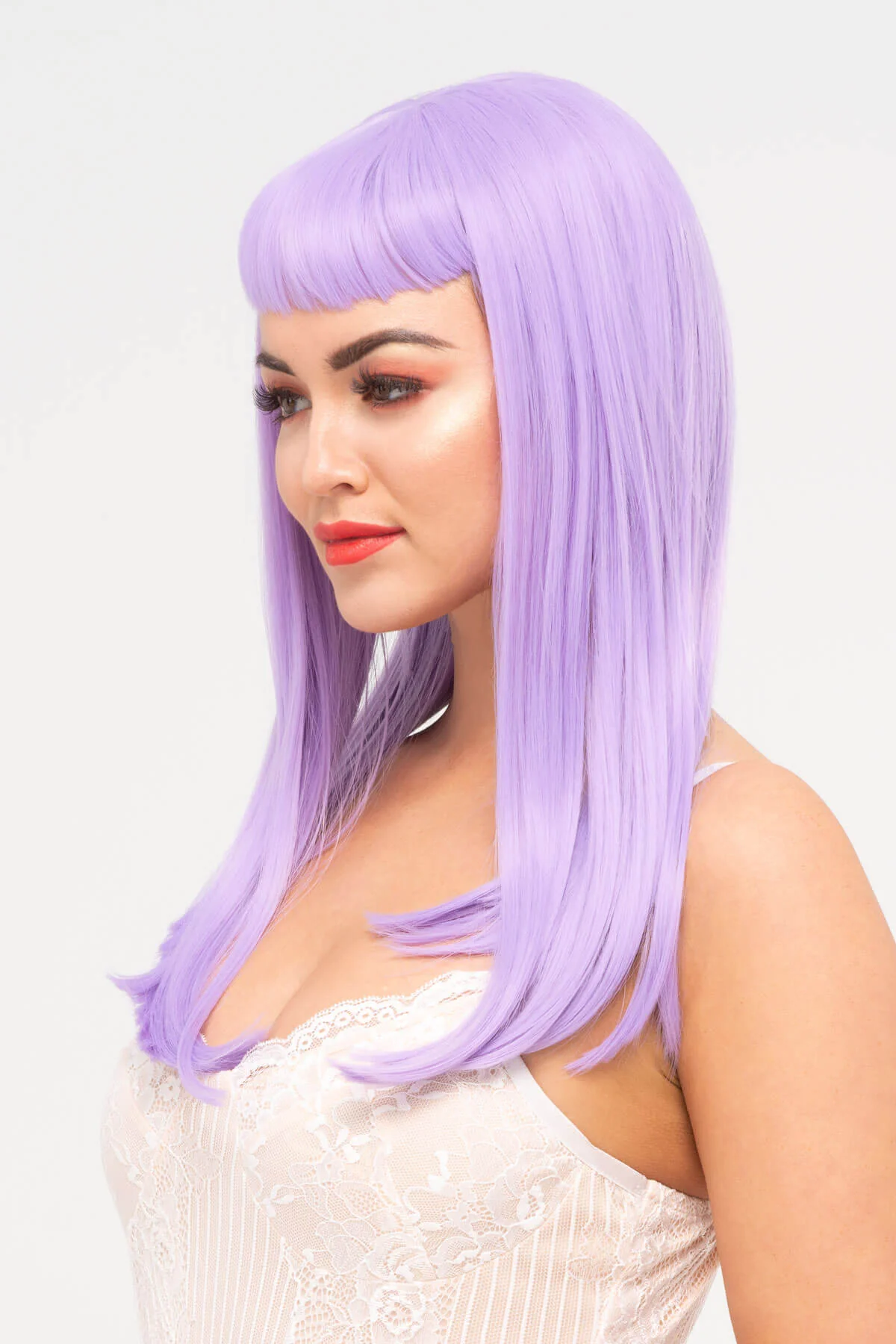 Long, Pink-Purple Wig With Short, Straight Fringe: Seraphina - Image 3