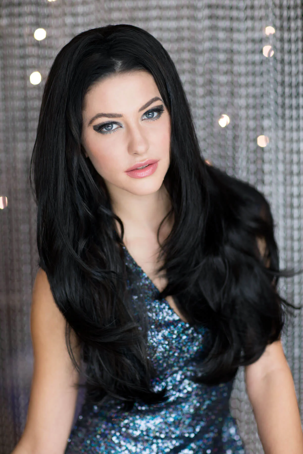 Straight black hairpiece (3/4 wig), long and layered: Raven - Image 3