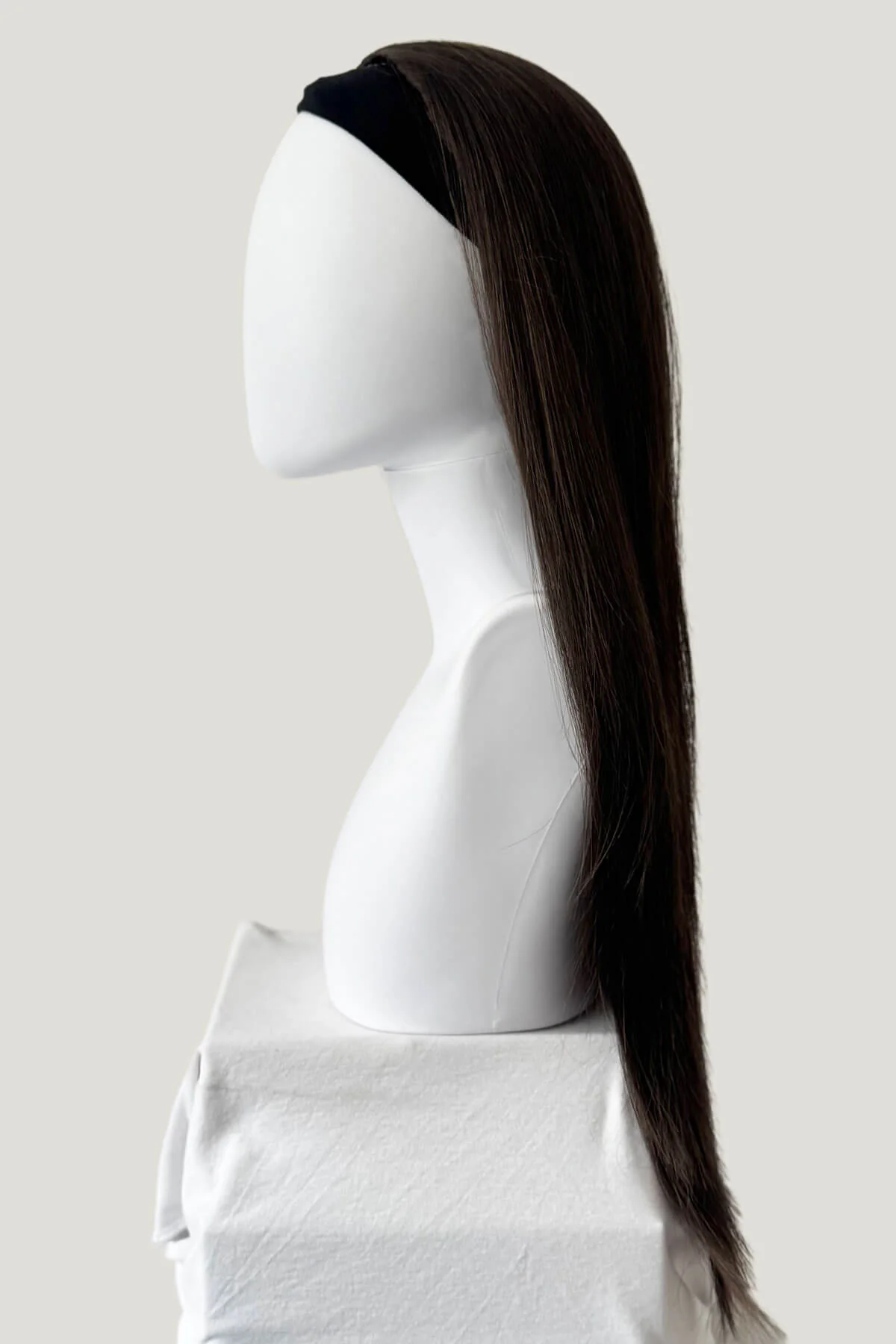 Faye - Poker Straight Sleek Extra Long Brown Half Wig - Image 12