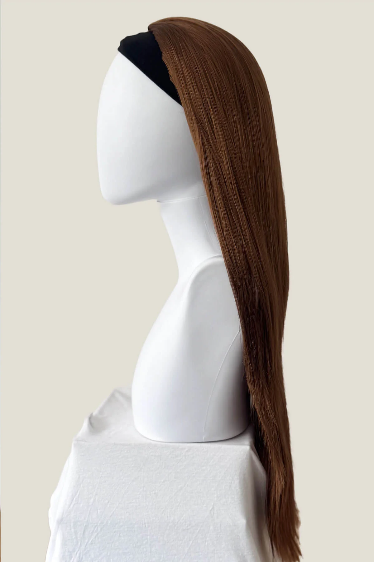 Faye - Poker Straight Sleek Extra Long Brown Half Wig - Image 22