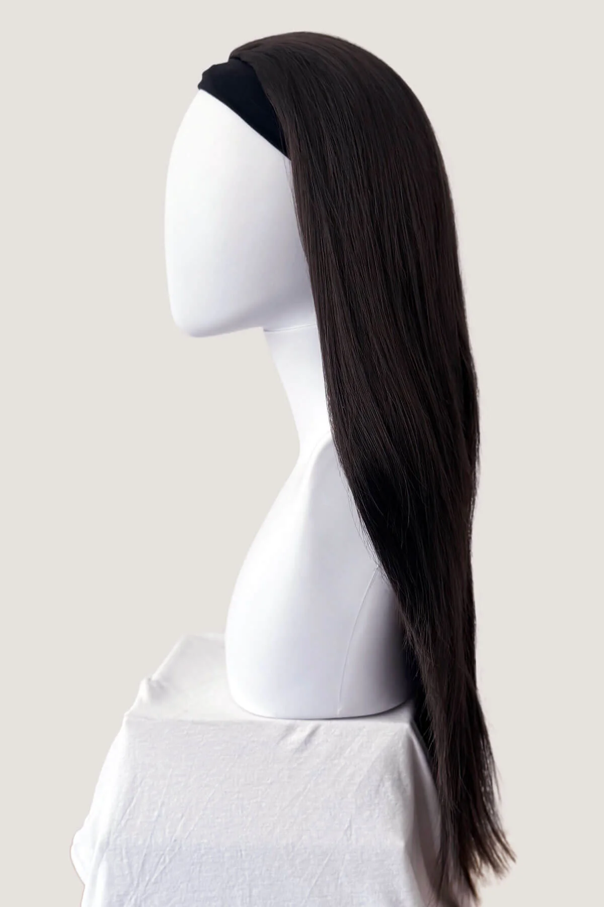 Faye - Poker Straight Sleek Extra Long Brown Half Wig - Image 3