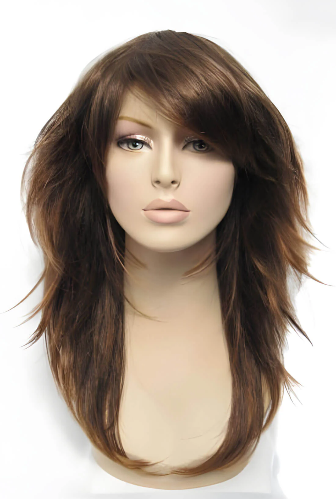 Long warm brown wig, layered, flicked tips: Selina - Image 3