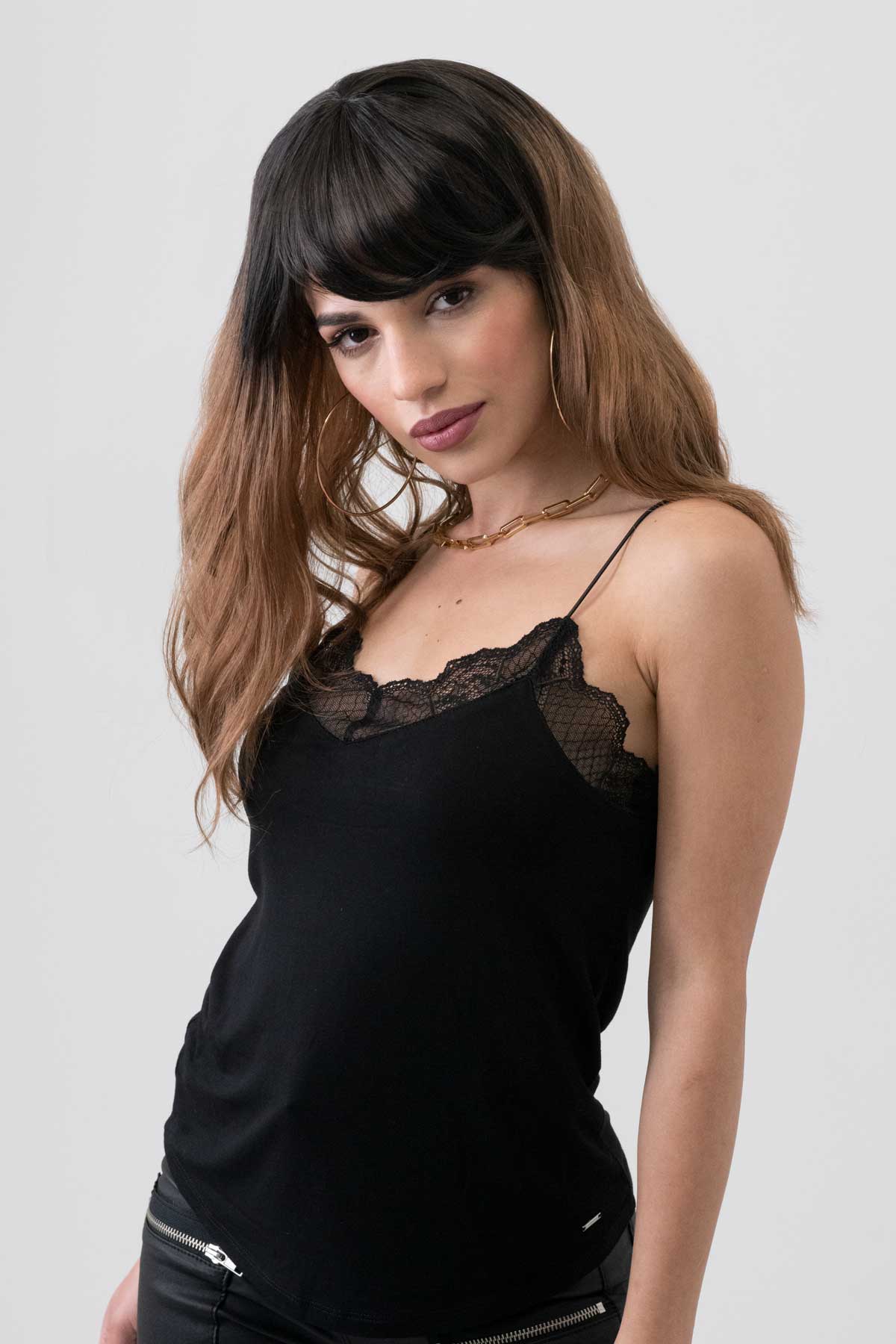 Long wavy bob wig (lob), dark brown to light brown ombre: Rowena - Image 5