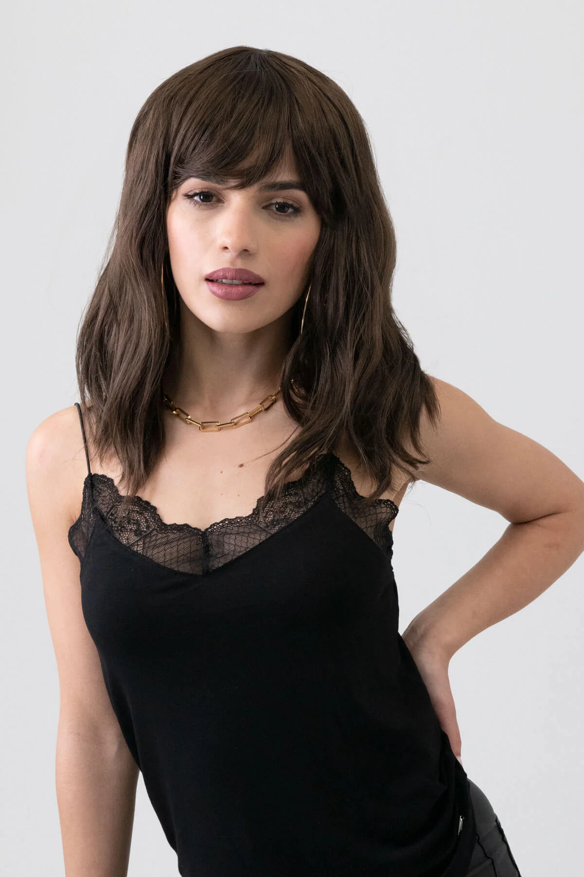 Long brown wavy bob (lob) wig: Lottie - Image 3