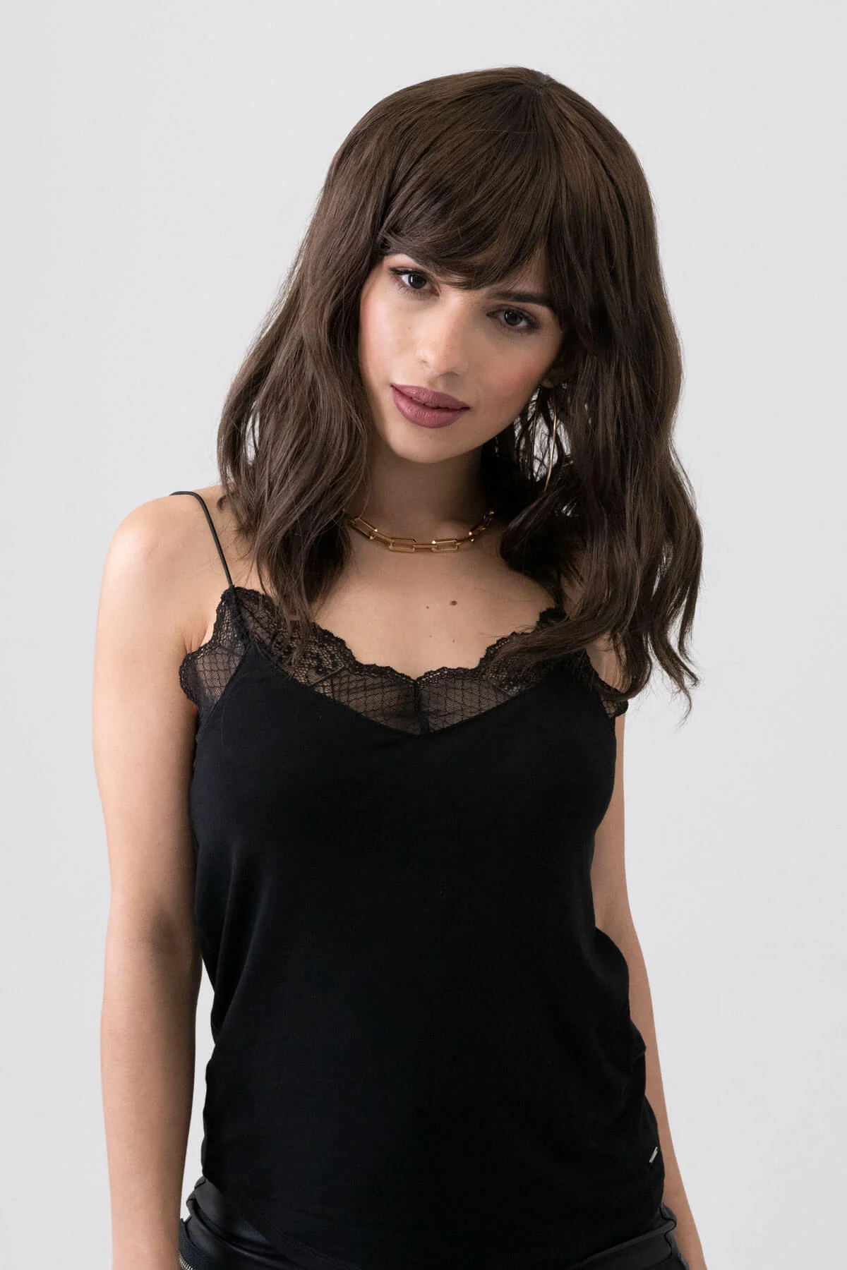 Long brown wavy bob (lob) wig: Lottie - Image 4