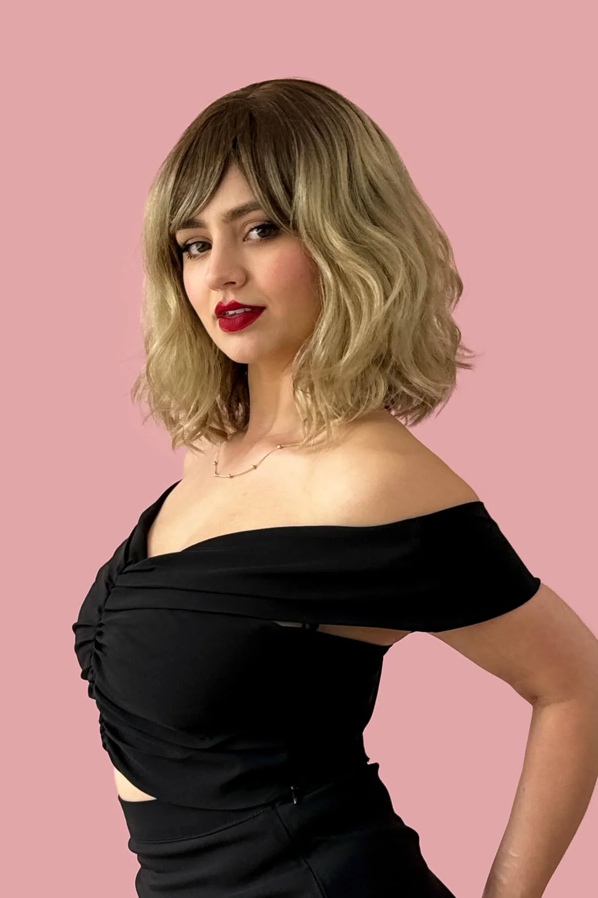 Long wavy bob (lob) wig, ombre - light brown blending to ash blonde: Bianca - Image 2