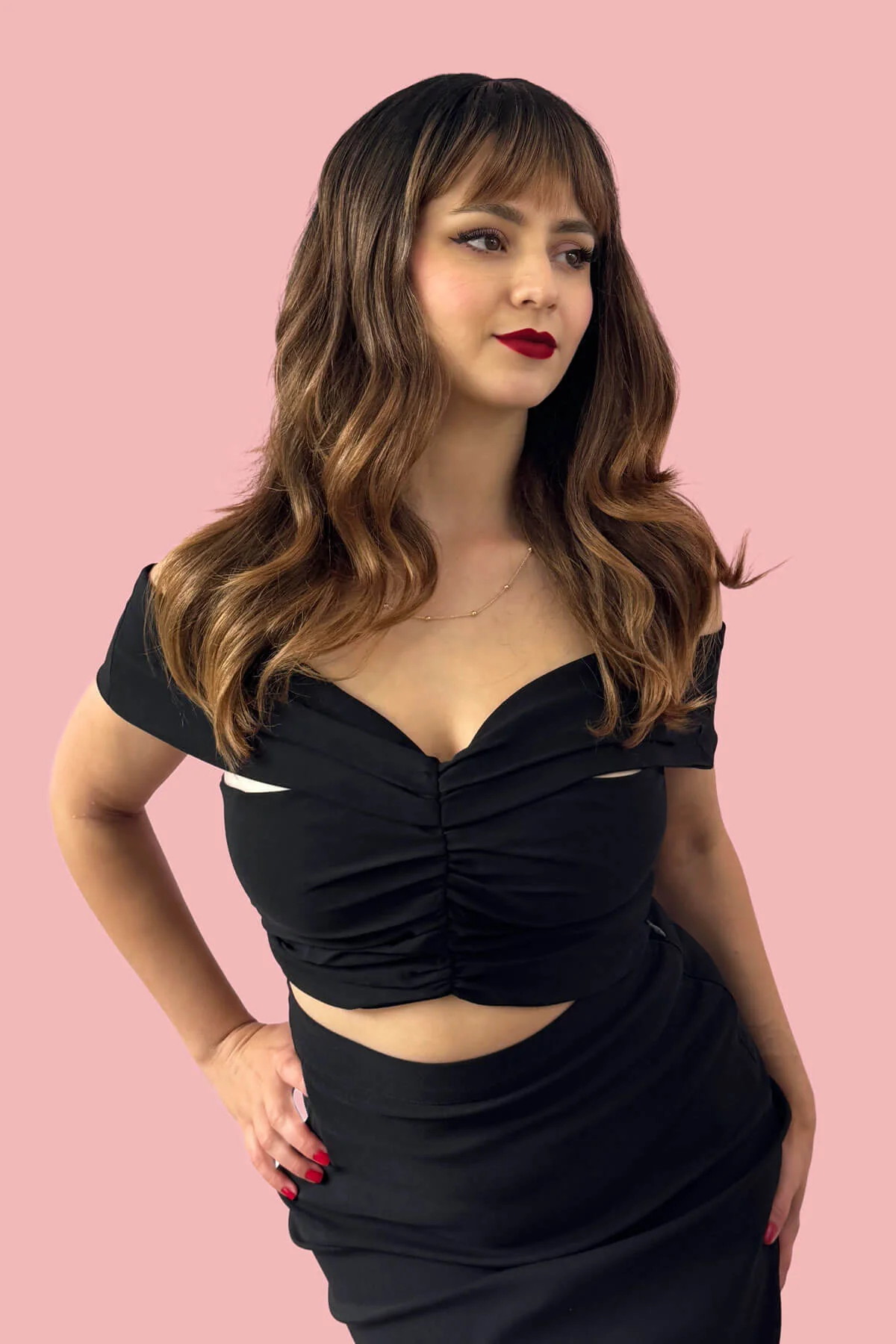 Ombre brown wig with reddish brown highlights & waves: Serenity - Image 2