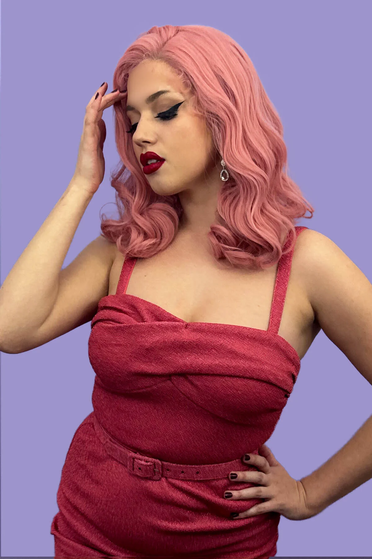 Pink pinup wig, lace front, vintage style waves: Catalina - Image 3