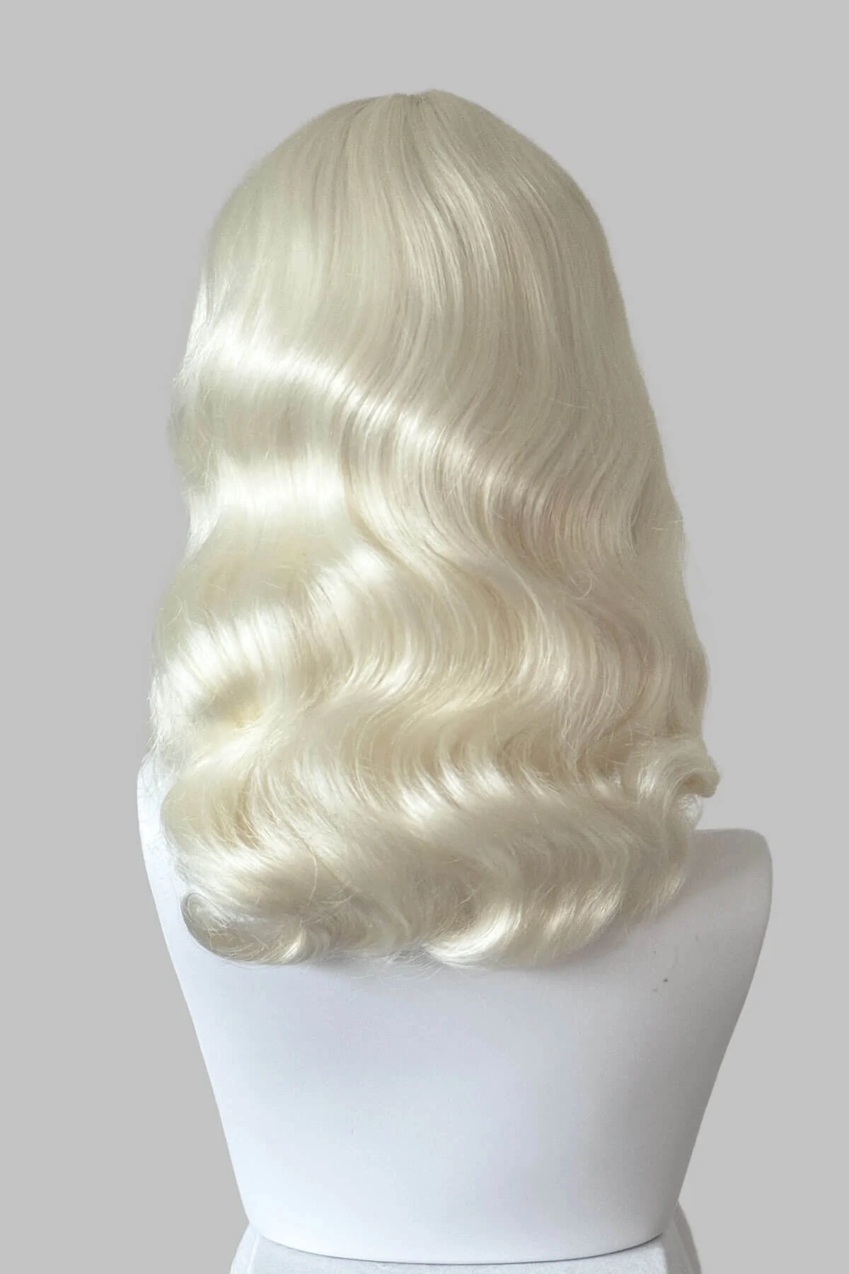 Platinum blonde pin-up style wig with short fringe and marcel waves: Eira - Image 6
