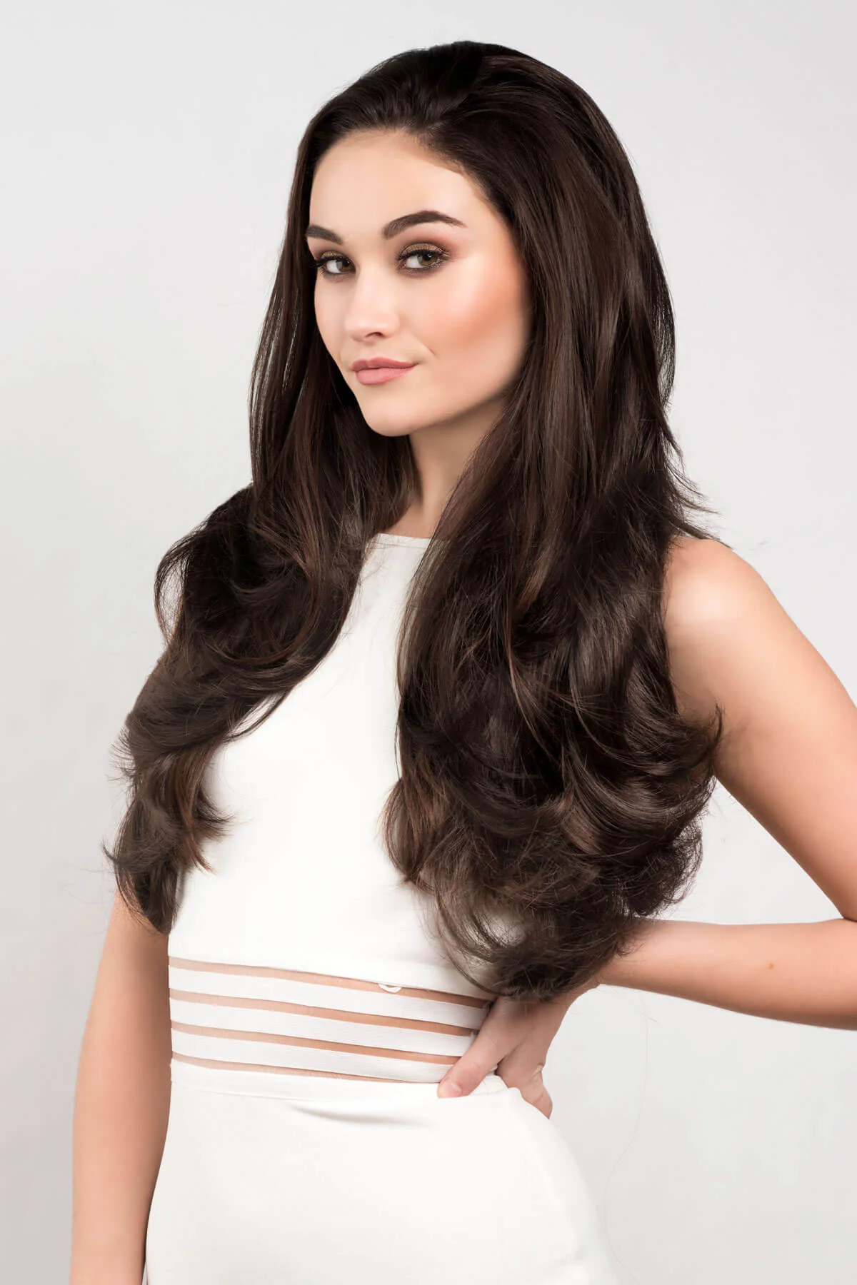 Reddish brown half wig hairpiece with long, gentle waves: Heather - Image 8