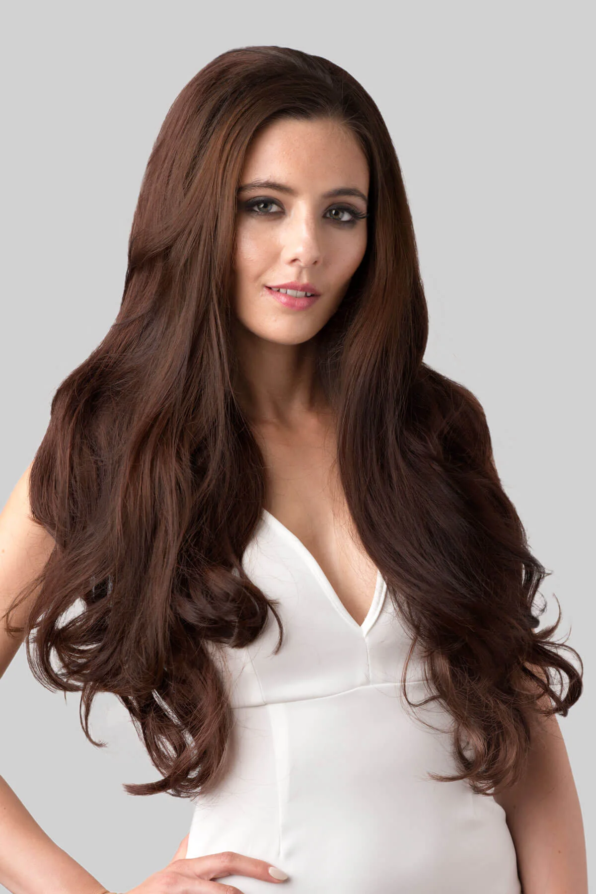 Reddish brown half wig hairpiece extension (3/4 wig), wavy: Winnie - Image 3