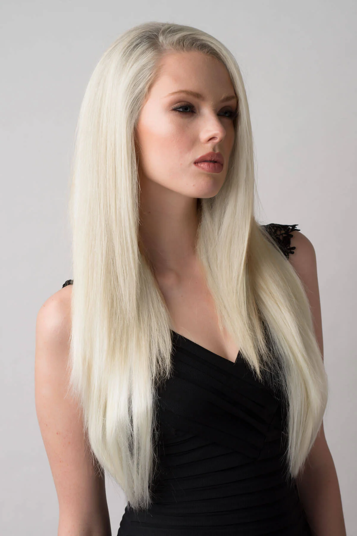 Straight platinum blonde half wig hairpiece (3/4 wig): Shannon - Image 3